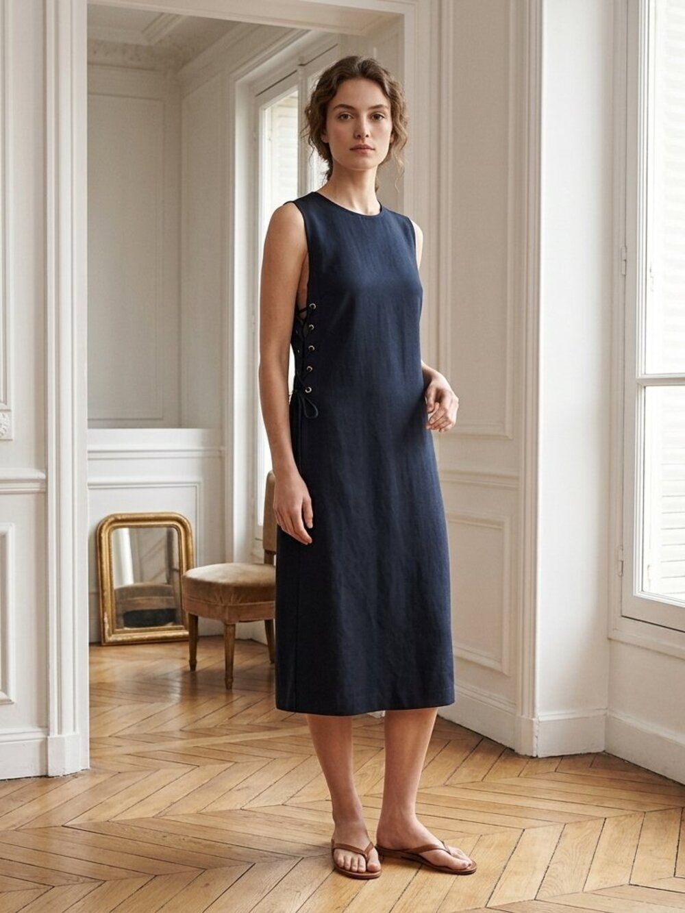 Avec Les Filles Black Criss Cross Side Slit Sleeveless Midi Dress Small